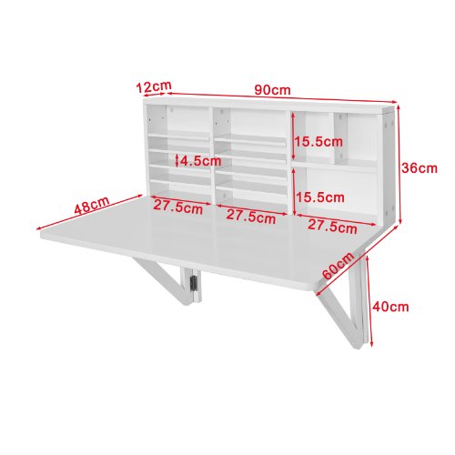 SoBuy Mesa plegable de pared con estante integrado, B90 x H36 x T60cm FWT07-W,color blanco,ES