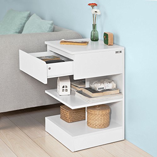 SoBuy® Mesita de Noche con 1 cajón y 2 estantes, Consola, Mesa Auxiliar para salón Comedor,FBT49-W,ES (Blanco) SoBuy® Mesita de Noche con 1 cajón y 2 estantes, Consola, Mesa Auxiliar para salón Comedor,FBT49-W,ES (Blanco)