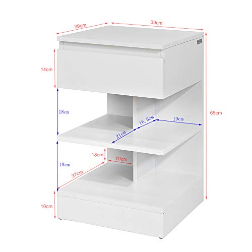 SoBuy® Mesita de Noche con 1 cajón y 2 estantes, Consola, Mesa Auxiliar para salón Comedor,FBT49-W,ES (Blanco) SoBuy® Mesita de Noche con 1 cajón y 2 estantes, Consola, Mesa Auxiliar para salón Comedor,FBT49-W,ES (Blanco)