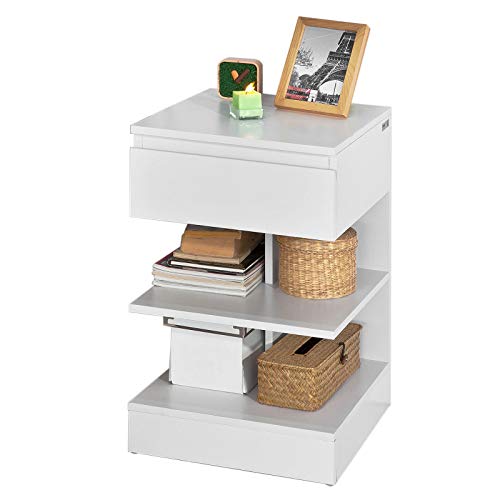 SoBuy® Mesita de Noche con 1 cajón y 2 estantes, Consola, Mesa Auxiliar para salón Comedor,FBT49-W,ES (Blanco) SoBuy® Mesita de Noche con 1 cajón y 2 estantes, Consola, Mesa Auxiliar para salón Comedor,FBT49-W,ES (Blanco)
