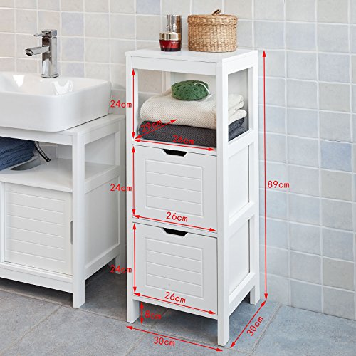 SoBuy Mueble Columna de Baño, Armario para Baño - 1 Estante y 2 Cajones, FRG127-W, ES (Blanco) SoBuy Mueble Columna de Baño, Armario para Baño - 1 Estante y 2 Cajones, FRG127-W, ES (Blanco)