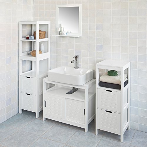 SoBuy Mueble Columna de Baño, Armario para Baño - 1 Estante y 2 Cajones, FRG127-W, ES (Blanco)