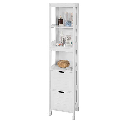 SoBuy Mueble Columna de Baño, Armario para Baño Alto,Estanterías de Baño-2 Puertas y 1 Cajón,FRG126-W,ES (Blanco)