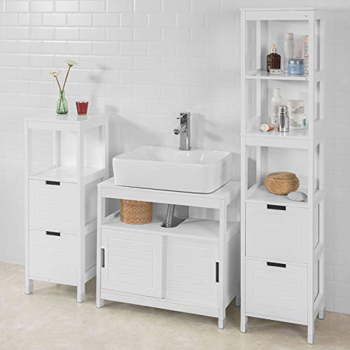 SoBuy Mueble para Debajo del Lavabo,Armario de BaƱo de Suelo,1 Estante y 2 Puertas Correderas,H60cm,FRG128-W,ES SoBuy Mueble para Debajo del Lavabo,Armario de BaƱo de Suelo,1 Estante y 2 Puertas Correderas,H60cm,FRG128-W,ES