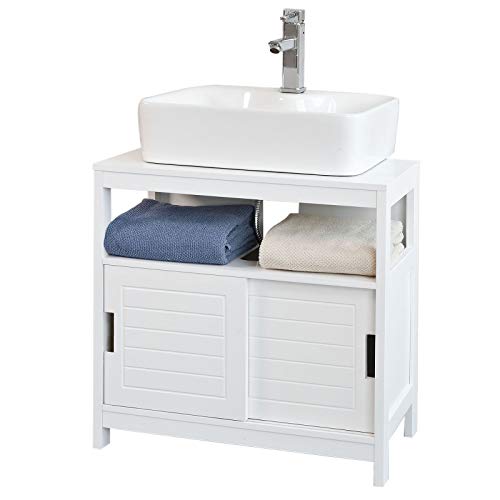SoBuy Mueble para Debajo del Lavabo,Armario de BaƱo de Suelo,1 Estante y 2 Puertas Correderas,H60cm,FRG128-W,ES SoBuy Mueble para Debajo del Lavabo,Armario de BaƱo de Suelo,1 Estante y 2 Puertas Correderas,H60cm,FRG128-W,ES
