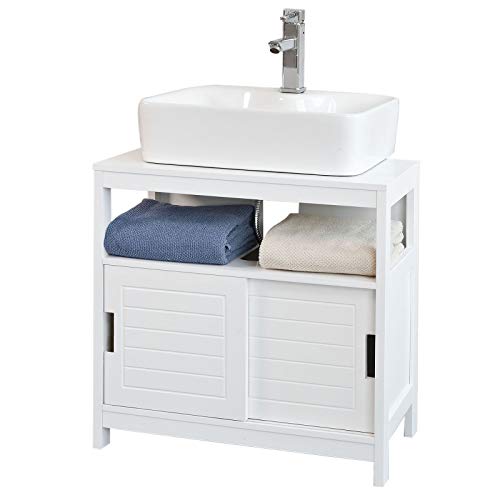 SoBuy Mueble para Debajo del Lavabo,Armario de Baño de Suelo,1 Estante y 2 Puertas Correderas,H60cm,FRG128-W,ES