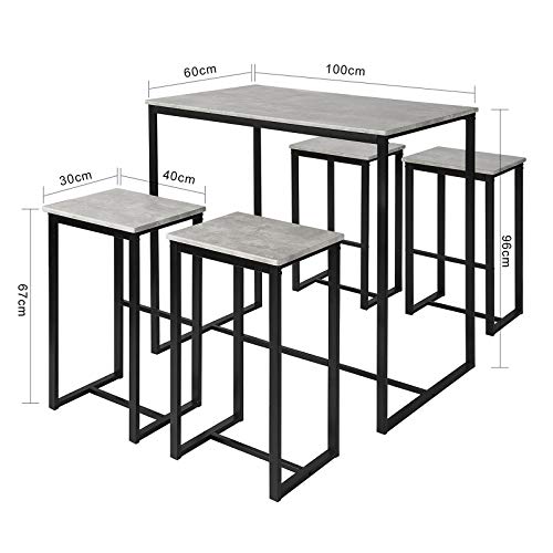 SoBuy OGT15-HG Set Mesa Alta de Bar y 4 Taburetes Muebles Bar Comedor ES (OGT15-HG)