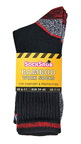 Sock Snob 3, 6, 12 Pares Hombre Mujer Unisex Respirables Senderismo Bambú Cortos Calcetines de Trabajo para Botas Seguridad (37-42 EU, BWS 6 Pairs)