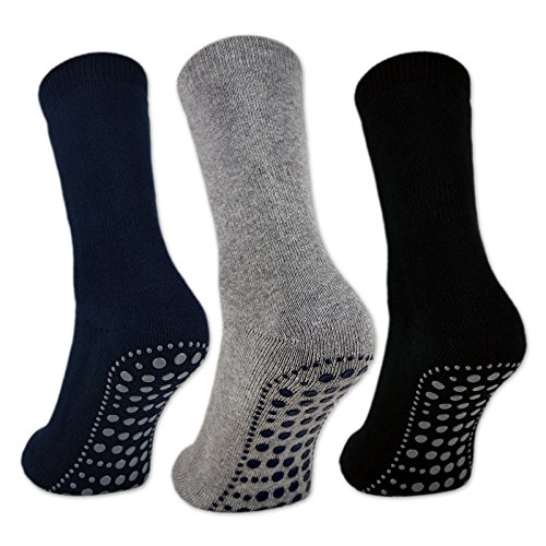 sockenkauf24 3 o 6 Pares Calcetines Antideslizantes Hombre Mujer Algodón ABS (39-42, 3 Pares - Negro | Azul | Gris)