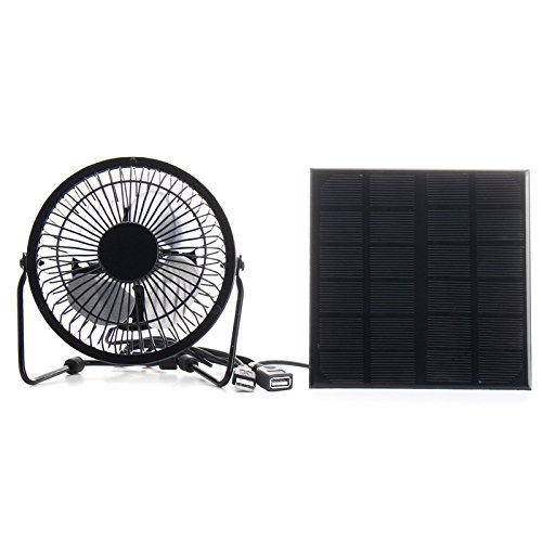 SODIAL Ventilador de refrigeracion USB de 4 pulgadas de Alta calidad de Funciona con energia solar Ventilador de hierro Para El uso en casa Oficina al aire libre El Viaje Pesca