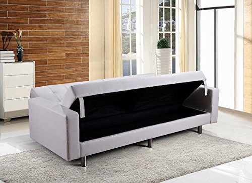 Sofá cama Bagno Italia con espacio de almacenamiento 190x112x43, en colores blanco, negro, marrón en imitación de cuero o microfibra