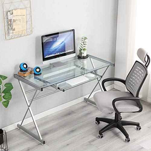 soges Escritorio de la computadora 120cm Escritorio de Vidrio Puesto de Trabajo con Tapa de Cristal Escritorio Escritorio de Oficina con Bandeja extraíble para Teclado, Transparente, UT-093 soges Escritorio de la computadora 120cm Escritorio de Vidrio Puesto de Trabajo con Tapa de Cristal Escritorio Escritorio de Oficina con Bandeja extraíble para Teclado, Transparente, UT-093