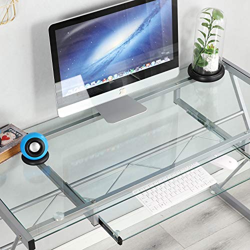 soges Escritorio de la computadora 120cm Escritorio de Vidrio Puesto de Trabajo con Tapa de Cristal Escritorio Escritorio de Oficina con Bandeja extraíble para Teclado, Transparente, UT-093 soges Escritorio de la computadora 120cm Escritorio de Vidrio Puesto de Trabajo con Tapa de Cristal Escritorio Escritorio de Oficina con Bandeja extraíble para Teclado, Transparente, UT-093