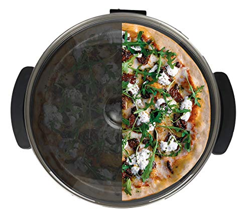 SOGO SS-10095 - Paellera, Sartén Eléctrica, Pizza Pan, Cazuela Multiuso con Tapa Cristal, Diámetro 36cm, Profundidad 7cm, 1500W, Base Antiadherente, Color: Negro