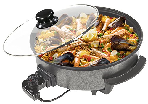 SOGO SS-10095 - Paellera, Sartén Eléctrica, Pizza Pan, Cazuela Multiuso con Tapa Cristal, Diámetro 36cm, Profundidad 7cm, 1500W, Base Antiadherente, Color: Negro SOGO SS-10095 - Paellera, Sartén Eléctrica, Pizza Pan, Cazuela Multiuso con Tapa Cristal, Diámetro 36cm, Profundidad 7cm, 1500W, Base Antiadherente, Color: Negro