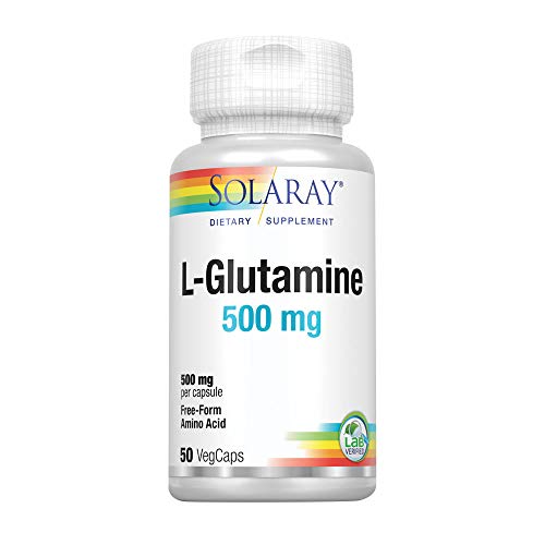Solaray L-Glutamine 500mg | Recuperación muscular saludable, apoyo gastrointestinal e inmunológico | Sin Gluten | Apto Para Veganos | 50 VegCaps