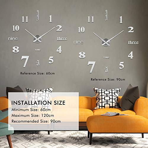 SOLEDI Reloj de Pared 3D, DIY Reloj de Etiqueta de Pared Decoración Ideal para la Casa Oficina Hotel