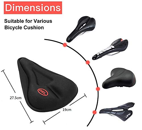 SOLEILER Funda Sillín de bicicleta de Gel, Cubre Sillin Bicicleta Gel, Cubierta de Asiento de Bicicleta Sillín Cojín para Ciclismo de Clase en Carretera Montaña o Spinning, Negro