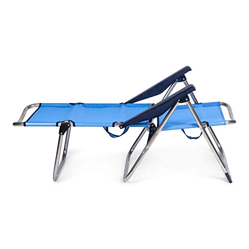 Solenny 50001072720118 - Silla Playera-Cama Alta 4 Posiciones con Asas con Estabilizadores Azul