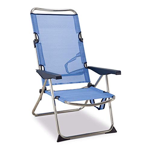 Solenny 50001072720118 - Silla Playera-Cama Alta 4 Posiciones con Asas con Estabilizadores Azul