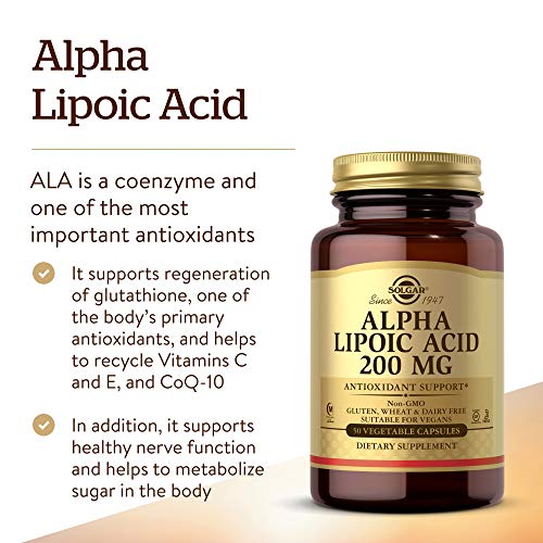 Solgar - Ácido Alfa-Lipoico Cápsulas Vegetales de 200 mg - Envase de 50 Solgar - Ácido Alfa-Lipoico Cápsulas Vegetales de 200 mg - Envase de 50