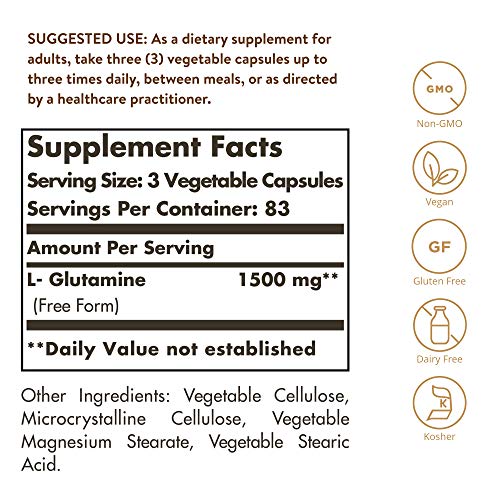 Solgar L-Glutamina Cápsulas vegetales de 500 mg - Envase de 250 Solgar L-Glutamina Cápsulas vegetales de 500 mg - Envase de 250