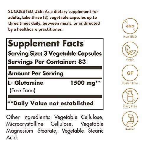 Solgar L-Glutamina Cápsulas vegetales de 500 mg - Envase de 250