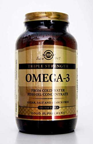 Solgar Omega 3 Triple concentración, Aceite de Pescado Concentrado de Aguas Frías que aporta EPA y DHA, 100 Cápsulas