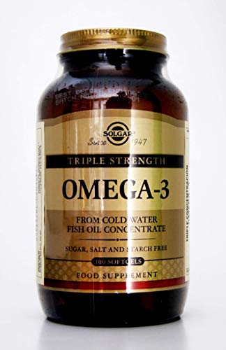 Solgar Omega 3 Triple concentración, Aceite de Pescado Concentrado de Aguas Frías que aporta EPA y DHA, 100 Cápsulas Solgar Omega 3 Triple concentración, Aceite de Pescado Concentrado de Aguas Frías que aporta EPA y DHA, 100 Cápsulas