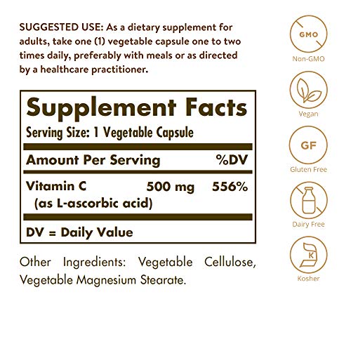 Solgar Vitamina C 500 mg Cápsulas vegetales - Envase de 100 Solgar Vitamina C 500 mg Cápsulas vegetales - Envase de 100
