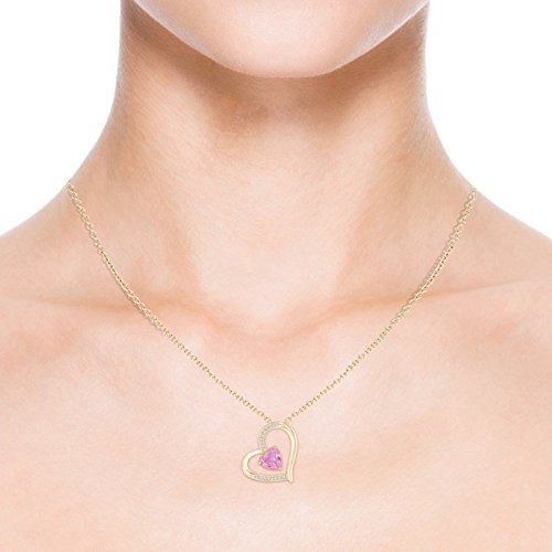 Solitaire - Collar con colgante de corazón inclinado de zafiro rosa para mujer con diamantes de imitación (6 mm, zafiro rosa)