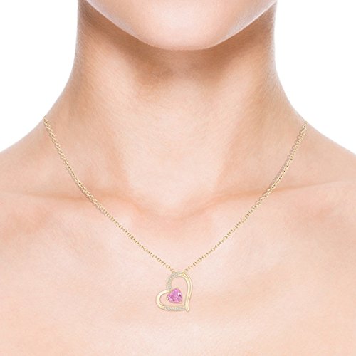 Solitaire - Collar con colgante de corazón inclinado de zafiro rosa para mujer con diamantes de imitación (6 mm, zafiro rosa) Solitaire - Collar con colgante de corazón inclinado de zafiro rosa para mujer con diamantes de imitación (6 mm, zafiro rosa)