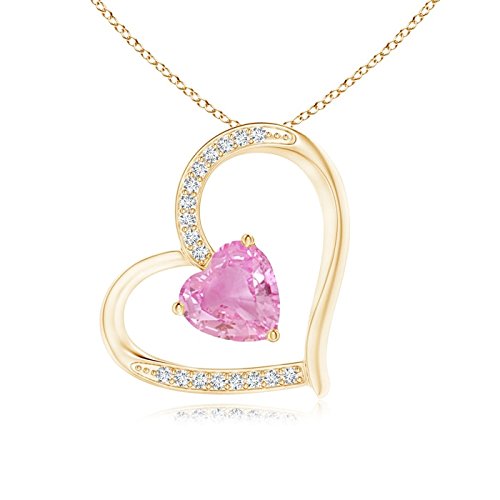 Solitaire - Collar con colgante de corazón inclinado de zafiro rosa para mujer con diamantes de imitación (6 mm, zafiro rosa) Solitaire - Collar con colgante de corazón inclinado de zafiro rosa para mujer con diamantes de imitación (6 mm, zafiro rosa)