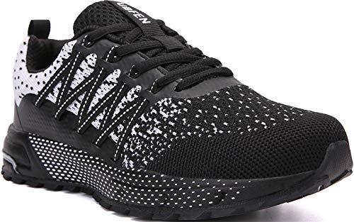 SOLLOMENSI Zapatillas de Deporte Hombres Mujer Running Zapatos para Correr Gimnasio Sneakers Deportivas Padel Transpirables Casual Montaña 41 EU H Negro Blanco