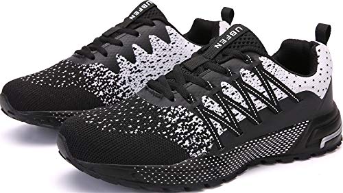 SOLLOMENSI Zapatillas de Deporte Hombres Mujer Running Zapatos para Correr Gimnasio Sneakers Deportivas Padel Transpirables Casual Montaña 41 EU H Negro Blanco