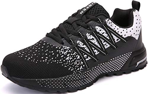 SOLLOMENSI Zapatillas de Deporte Hombres Mujer Running Zapatos para Correr Gimnasio Sneakers Deportivas Padel Transpirables Casual Montaña 41 EU H Negro Blanco