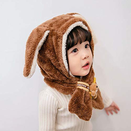 Sombrero De Bebé NiñO NiñA Gorro De Babero De Orejas De Conejo De Felpa CáLida De Invierno Lindo Orejera Grueso Y CáLido PañUelo para El Cuello Sombrero Combinado 0-3 AñOs De Edad(café,Free Size)