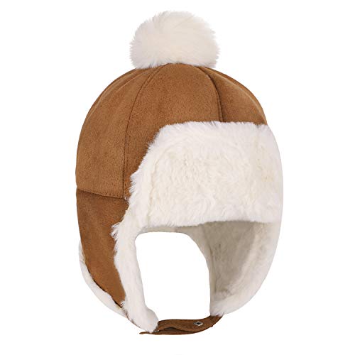 Sombrero unisex para niño, gorro ruso deportivo, esquí, snowboard, equitación, pasamontañas de piel sintética, sombrero, sombrero de piel sintética beige 56 cm