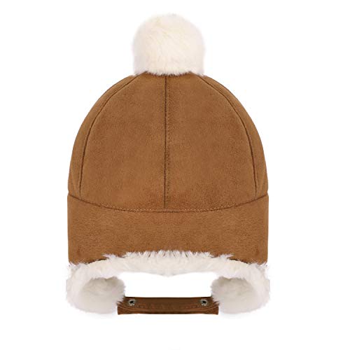 Sombrero unisex para niño, gorro ruso deportivo, esquí, snowboard, equitación, pasamontañas de piel sintética, sombrero, sombrero de piel sintética beige 56 cm