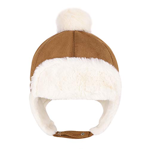 Sombrero unisex para niño, gorro ruso deportivo, esquí, snowboard, equitación, pasamontañas de piel sintética, sombrero, sombrero de piel sintética beige 56 cm