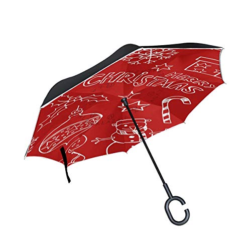 Sombrilla roja del Patio del Modelo de la Navidad con el Paraguas Reverso de la manija en Forma de C para el Paraguas al Aire Libre a Prueba de Viento casero del Coche