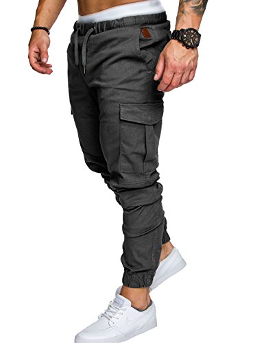 SOMTHRON Hombre Cinturón de Cintura elástico Pantalones de chándal de algodón Largo Jogging Pantalones de Carga Deportiva de Talla Grande Pantalones Cortos con Bolsillos Pantalones (DG-M)