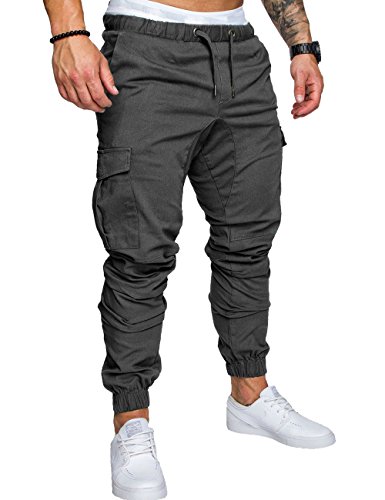 SOMTHRON Hombre Cinturón de Cintura elástico Pantalones de chándal de algodón Largo Jogging Pantalones de Carga Deportiva de Talla Grande Pantalones Cortos con Bolsillos Pantalones (DG-M)