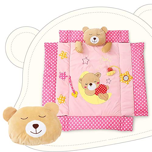 SONARIN Lindo Bear Alfombras de juego Gimnasio de Actividades Baby Play Mat & Activity Gym con juguetes para Actividades,almohada de oso, cama pequeña,Colorido e interactivo(Rosado)