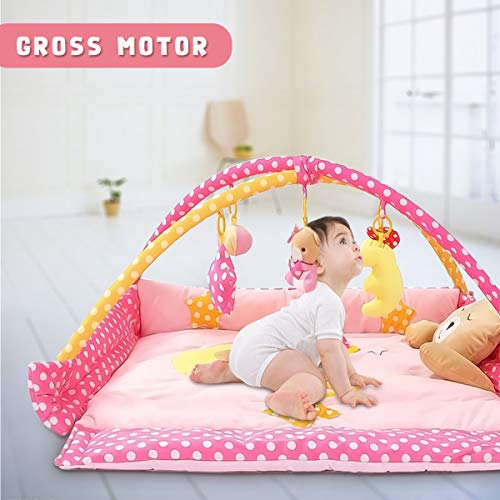 SONARIN Lindo Bear Alfombras de juego Gimnasio de Actividades Baby Play Mat & Activity Gym con juguetes para Actividades,almohada de oso, cama pequeña,Colorido e interactivo(Rosado)