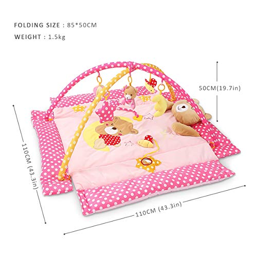 SONARIN Lindo Bear Alfombras de juego Gimnasio de Actividades Baby Play Mat & Activity Gym con juguetes para Actividades,almohada de oso, cama pequeña,Colorido e interactivo(Rosado)