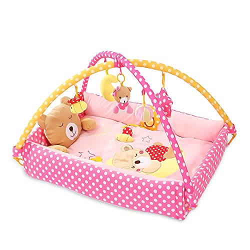 SONARIN Lindo Bear Alfombras de juego Gimnasio de Actividades Baby Play Mat & Activity Gym con juguetes para Actividades,almohada de oso, cama pequeña,Colorido e interactivo(Rosado)