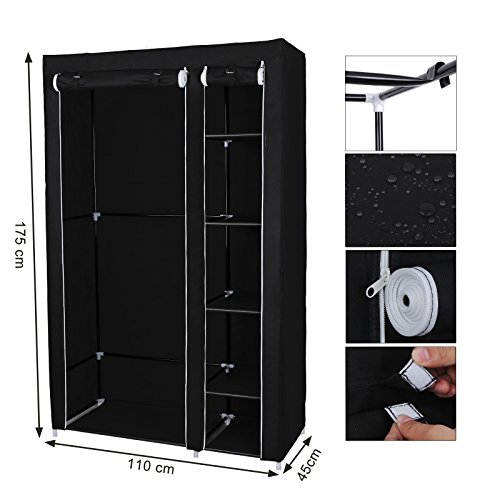 SONGMICS Armario de Tela, Organizador Textil Plegable, Zapatero, 175 x 110 x 45 cm, Color Negro LSF007 SONGMICS Armario de Tela, Organizador Textil Plegable, Zapatero, 175 x 110 x 45 cm, Color Negro LSF007