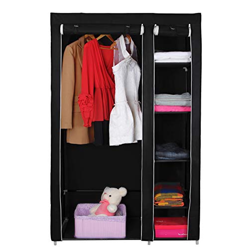 SONGMICS Armario de Tela, Organizador Textil Plegable, Zapatero, 175 x 110 x 45 cm, Color Negro LSF007