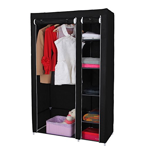 SONGMICS Armario de Tela, Organizador Textil Plegable, Zapatero, 175 x 110 x 45 cm, Color Negro LSF007